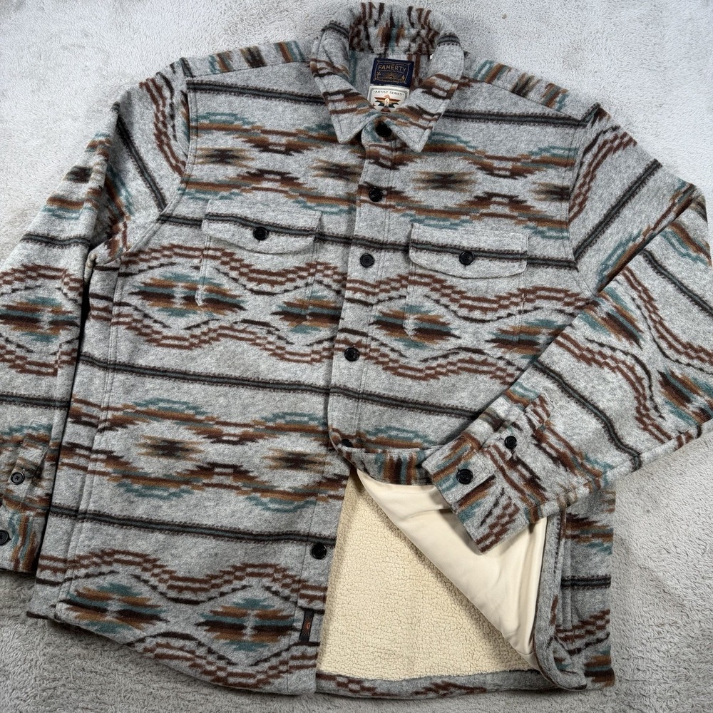 Faherty Shacket Mens 2XL Thundervoice Eagle Range High Pile Fleece Aztec Jacket